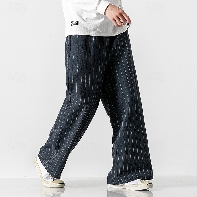 Voor heren Broek Vrijetijdsbroek Zak Trekkoord Recht been Streep Comfort Buiten Dagelijks Modieus Casual Donker Bruin Zwart Micro-elastisch 2025 - $42.99 –P13