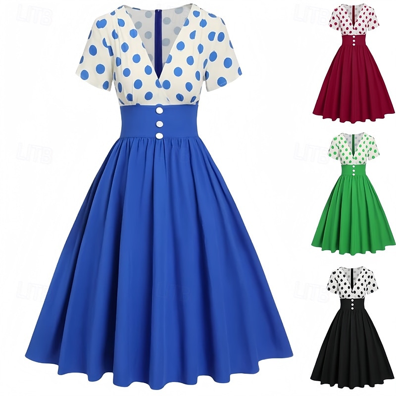Retrò Vintage Anni 1950 Abito vintage Vestito Mascherata Pois Linea ad A Per donna Carnevale Capodanno Mascherata Casual Quotidiano Addio al Nubilato Adulti Vestito del 2025 a $24.99 –P1