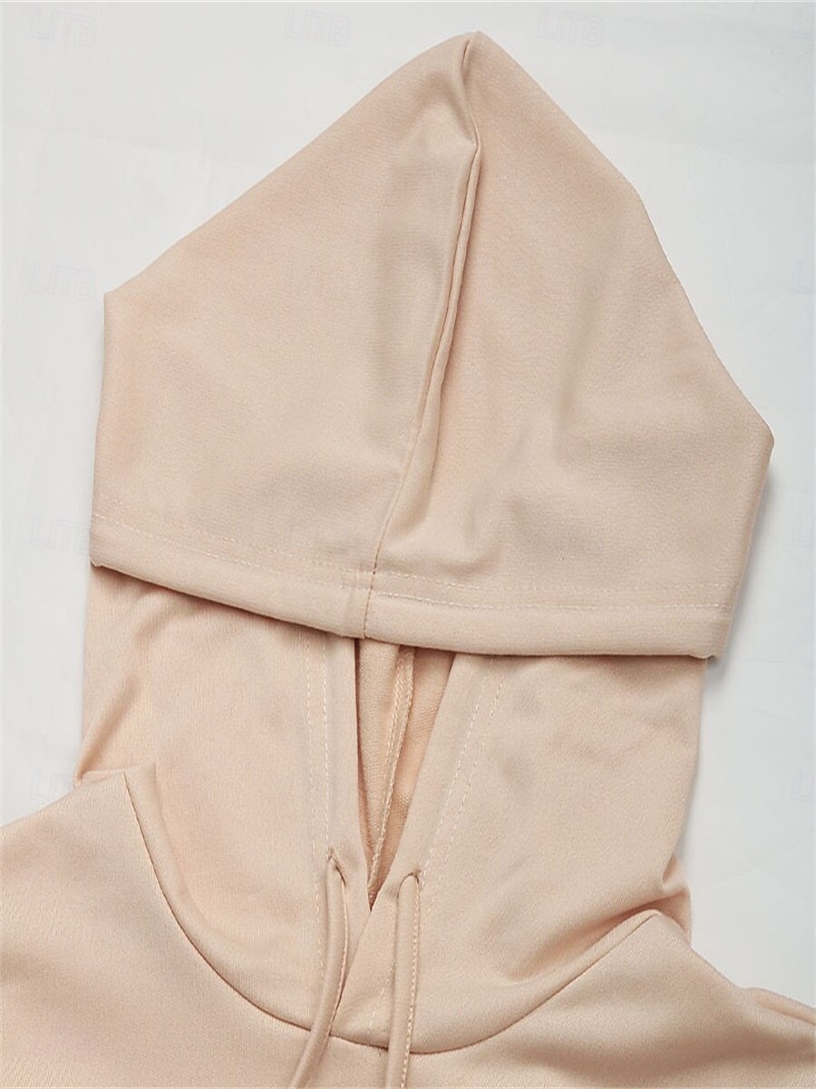 moletom feminino com capuz, moda quente, simples, casual, férias, saída, com capuz, patchwork, solto, manga comprida, bege, primavera, outono, inverno de 2025 por $48.99 –P7
