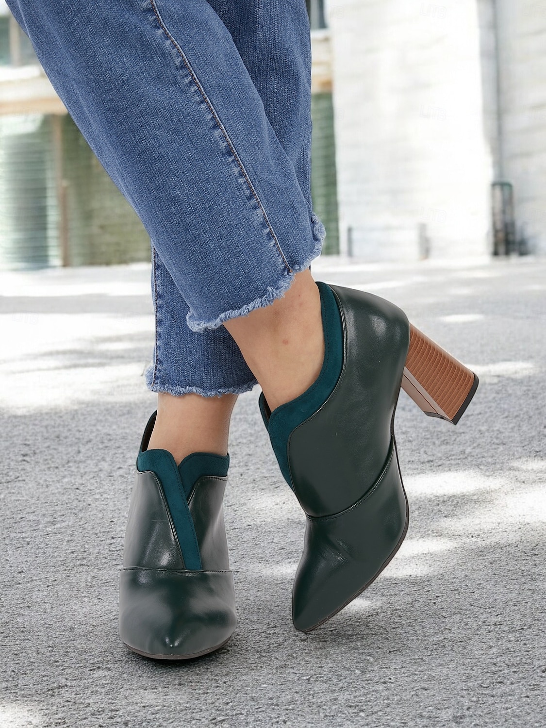botins femininos de couro sintético verde com bico fino e salto bloco – sapatos modernos e sofisticados para uso no escritório e na noite de 2025 por $54.99 –P3