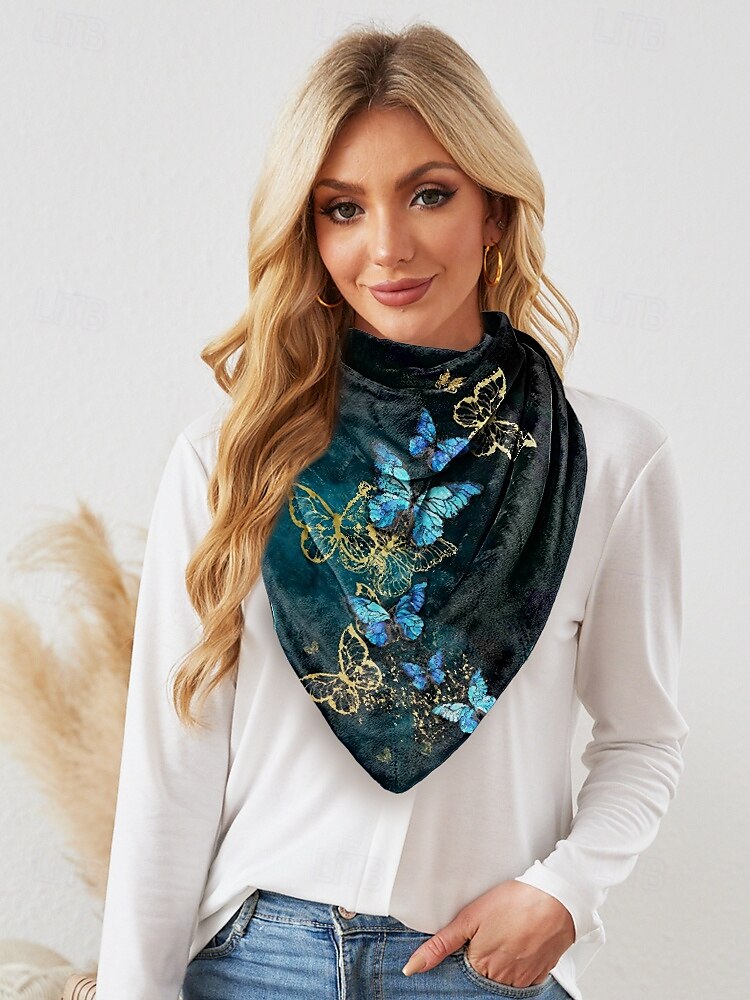 Women's Scarf with Blue and Gold Butterfly Print - Soft and Elegant Accessory for Casual and Formal Wear 2025 - $11.99 –P2