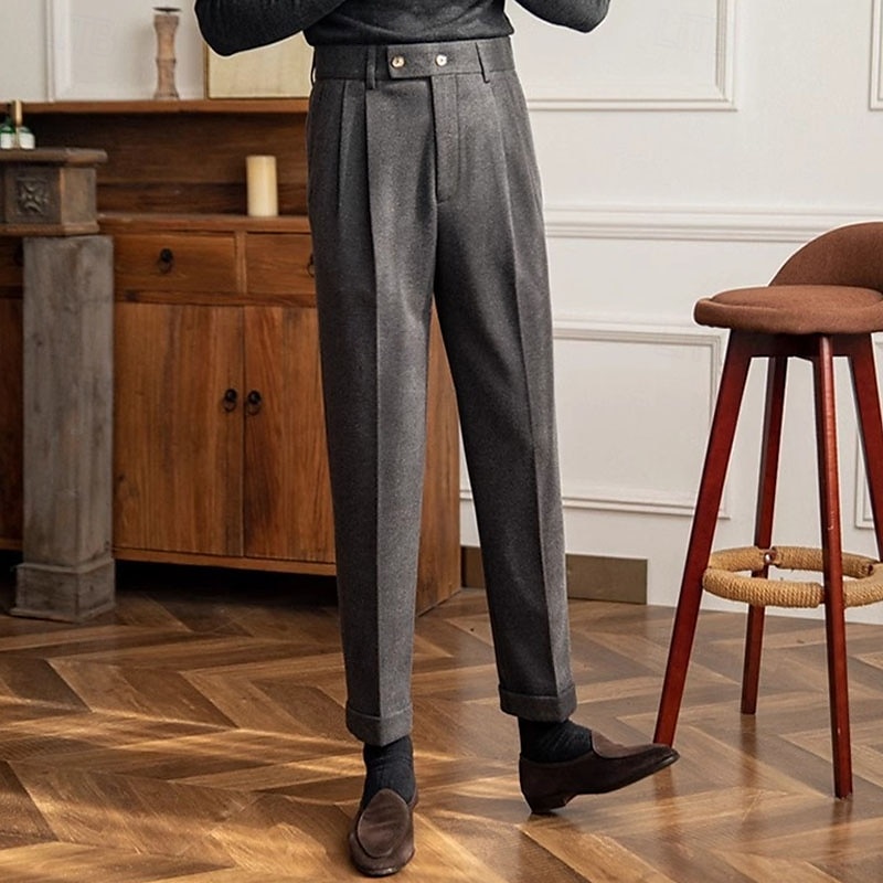 Pánské Kalhoty Oblekové Kalhoty Neapol Kalhoty chinos Kapsy Knoflíky Jednobarevné Pohodlné Formální Párty Práce Módní Klasický styl Tmavě šedá Meruňková Lehce elastické 2026 - $31.99 –P12