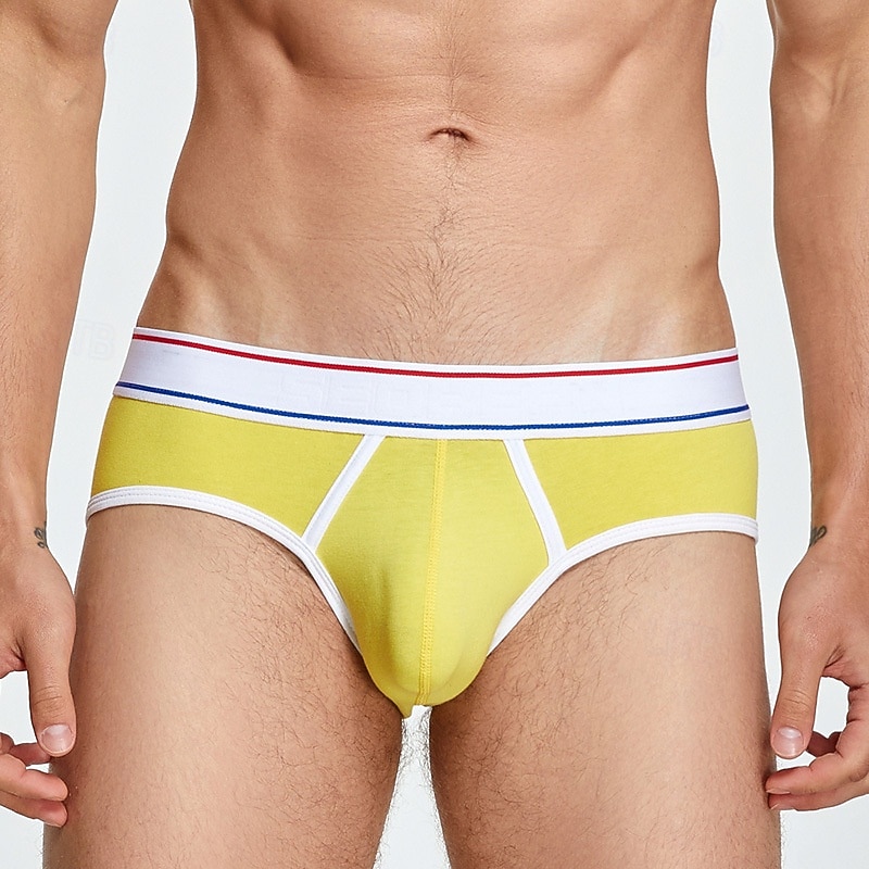 Homme 1 pc Slips Caleçon Patchwork 90% coton Respirable Doux Confortable Bloc de couleur Taille Basse Jaune Rouge de 2025 ? $10.49 –P19