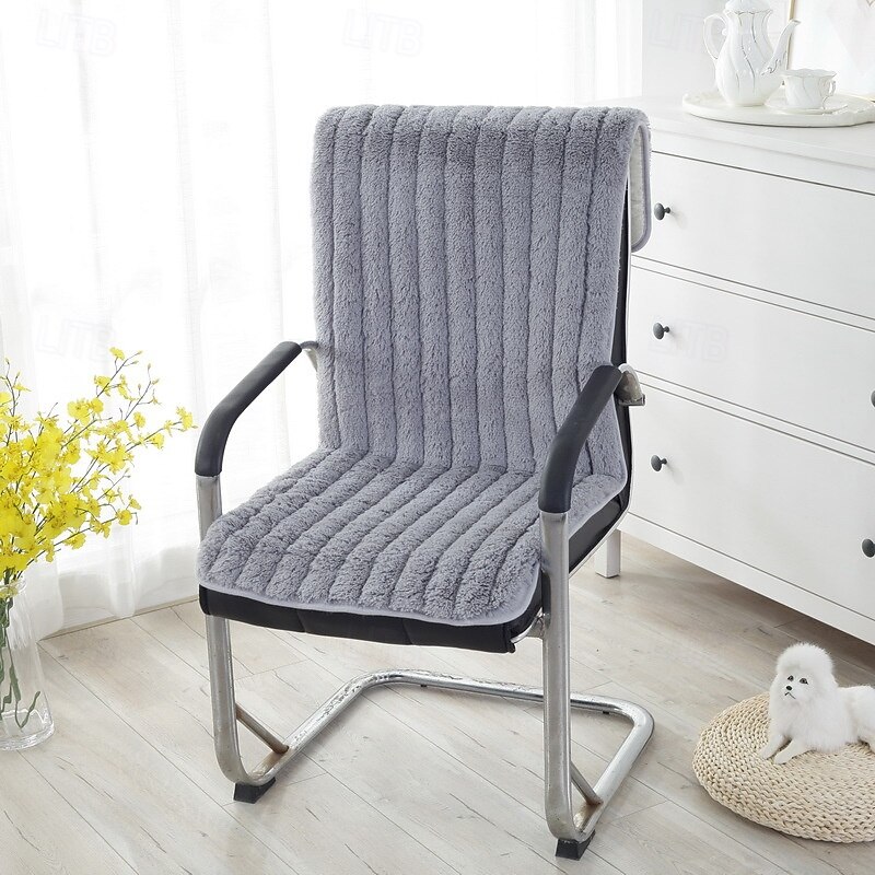 Coussin de chaise en peluche de couleur unie à dossier haut, housse de chaise de salle à manger, coussin de siège chaud à rayures simples, housse de siège douce avec attaches pour chaise d'ordinateur, chaise à bascule, chaise de bureau de 2025 ? $16.99 –P5