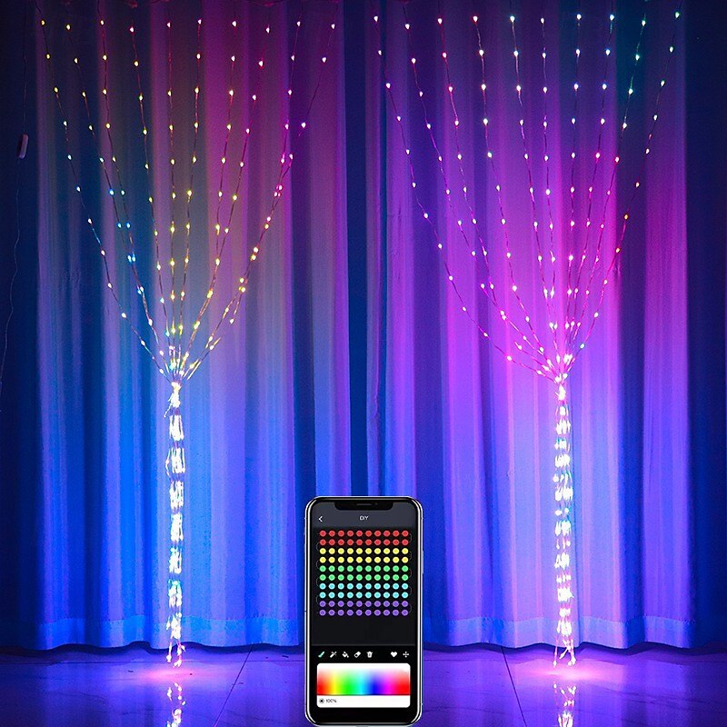 Christmas Magic LED Curtain Light Bluetooth Control APP Point Control Leather String Lights 2x2m 200LEDs 3x3m 300LEDs Christmas Wedding Holiday Home Bedroom Living Room Balcony Waterproof Decoration 2025 - $90.99 –P3