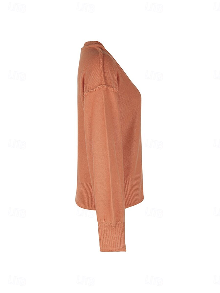 Per donna Felpa Informale Morbido Colore puro A coste A V Lavorato a maglia Manica lunga Top regolari Maglia Esterno Giornaliero Fine settimana Rosso marrone Autunno Inverno del 2025 a $31.99 –P5