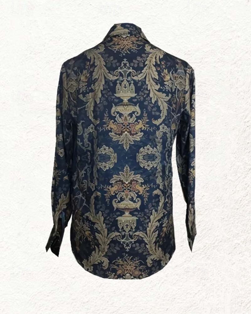 Women's Shirt Boho Shirt Long Sleeve V Neck Navy Blue Fall Winter 2025 - $32.99 –P3