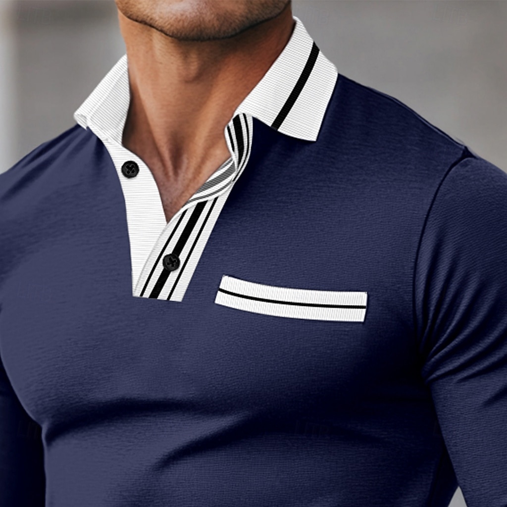 Hombre Camisetas polo Camisetas polo de golf Calle Negocio Cuello Vuelto Cuello polo acanalado Manga Larga Moda Básico Color sólido Retazos Bloque de Color Otoño Invierno Temporadas Cruzadas Ajuste 2025 - $18.99 –P2