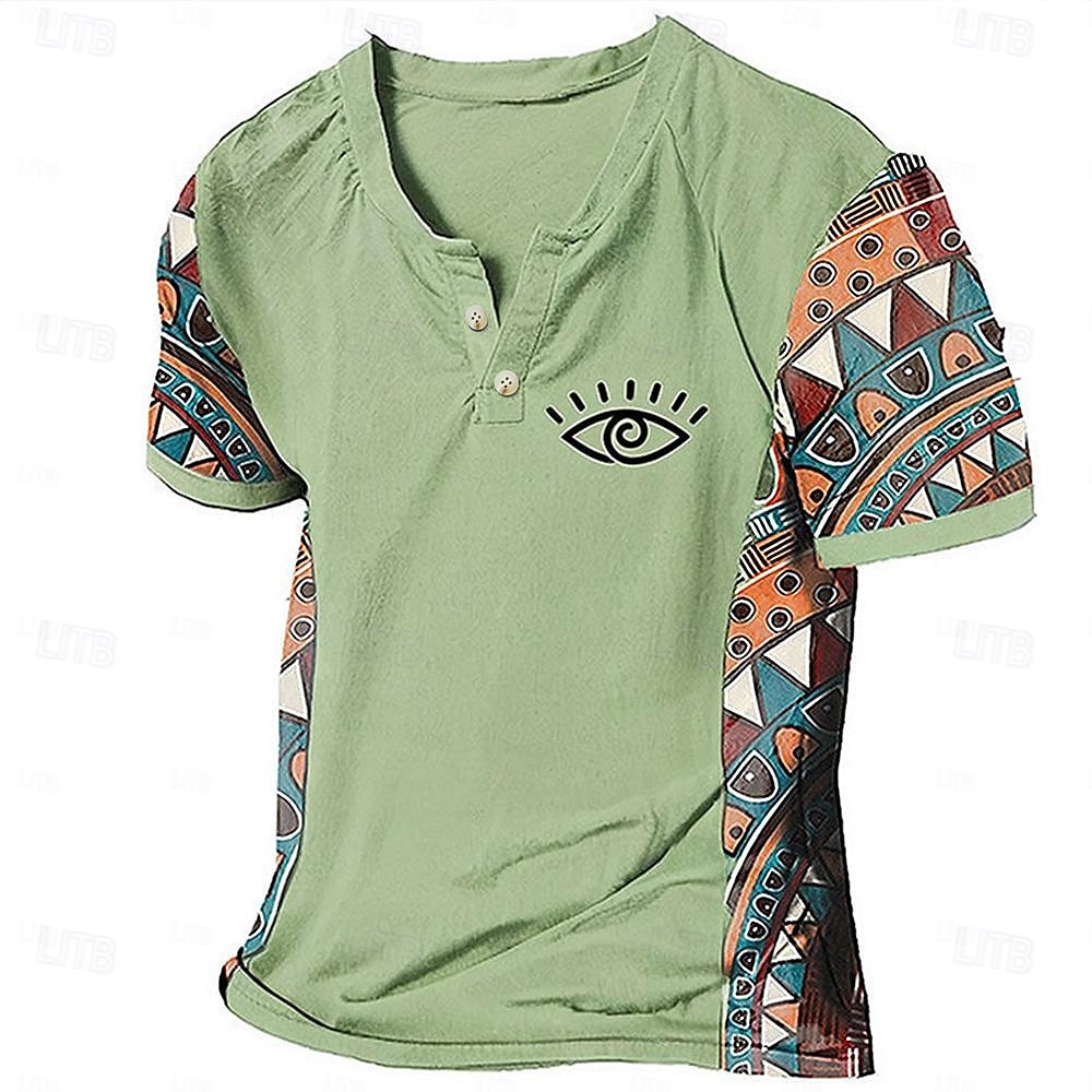 Herr Grafisk Färgblock Stam T-shirt Henleytröja Kortärmad 3d-utskrivning Designer Etnisk Klassisk Utomhus Semester Dagligen Vår & sommar Mörkbrun Blå Himmelsblå Brun Grön V-hals Henley T-shirt 2025 - $17.99 –P3