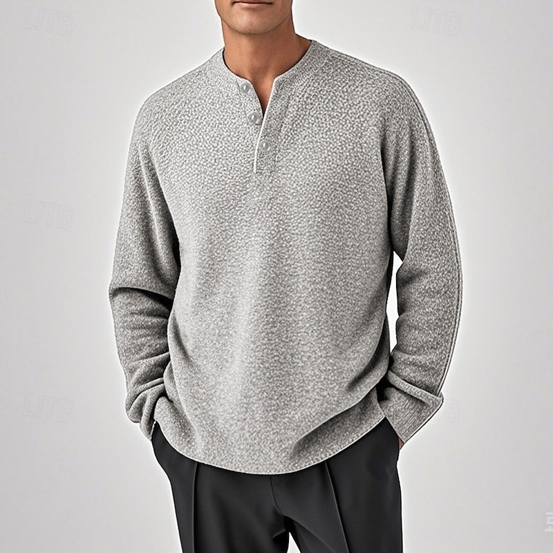 Men's Pullover Sweater Jumper Knit Sweater Pullover Polo Sweater Ribbed Knit Regular Knitted Plain Henley Fashion Basic Vacation Daily Wear Clothing Apparel Fall & Winter Black Light Grey M L XL 2025 - $23.99 –P7