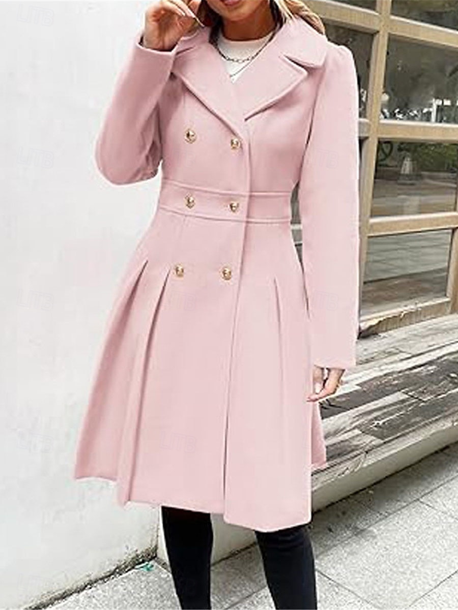 Dam Vinterkappa Utomhus Gata Dagliga kläder Höst Vinter Lång Täcka Normal Håller värmen Andningsfunktion Stylish Ledigt Jacka Långärmad Slät Med fickor Rodnande Rosa Marinblå Kamel 2025 - $62.99 –P10