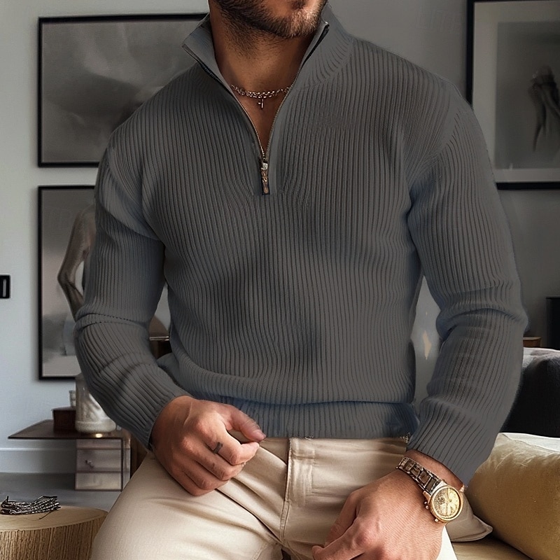 Per uomo Felpa Maglione con zip Maglioni con zip a un quarto A coste Grosso Maglia Classico Mezza Zip Tinta unica Colletto alla coreana Elegante Vintage Formale Interni Abbigliamento Rimborsate del 2025 a $34.99 –P6