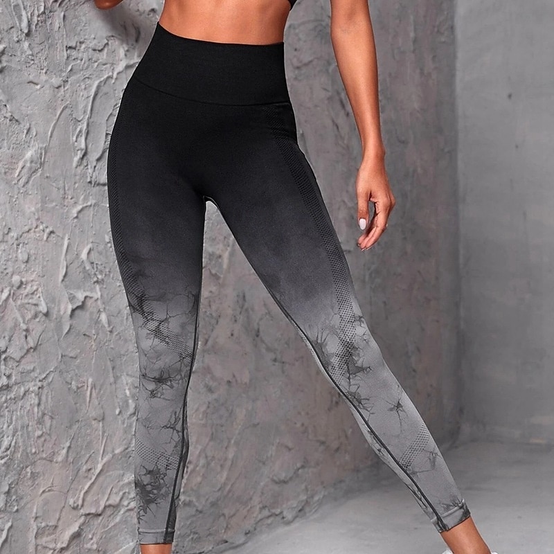 Pantalon de yoga Leggings de yoga Femmes Yoga Entraînement en salle Pilates Collants Taille haute Teinture par nouage Automne Des sports Tenues de Sport Élastique Mince Noir Blanche de 2025 ? $16.49 –P6