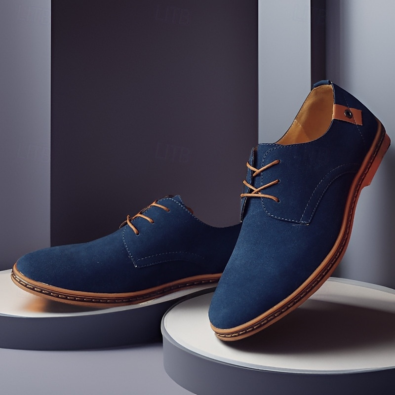 ανδρικά casual πράσινα σουέτ παπούτσια oxford – σχέδιο με κορδόνια με σόλα αντίθεσης, άνετα καθημερινά παπούτσια για έξυπνο-casual στυλ 2025 - $46.99 –P2