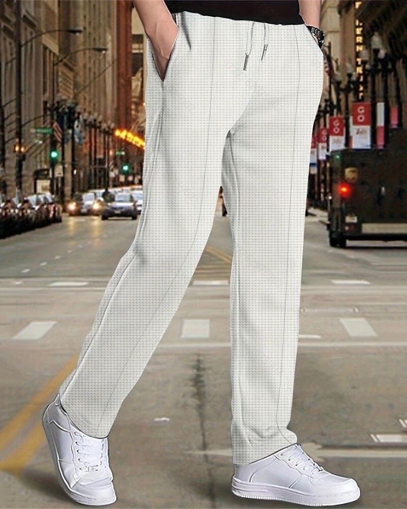 Men's Sweatpants Trousers Pleated Pants Waffle Pants Pocket Drawstring Elastic Waist Plain Comfort Sports Outdoor Daily Fashion Casual Black White Micro-elastic 2025 - zł59.99 –P8