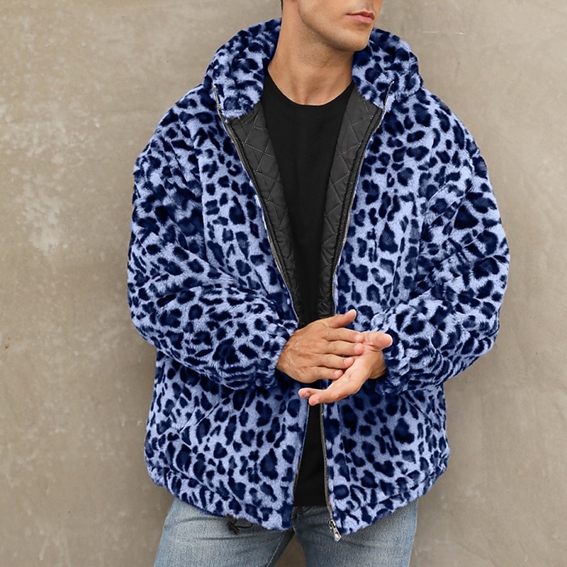Herren Winterjacke Fleecejacke Mantel aus Kunstpelz Täglich Urlaub warm Tasche Vlies Herbst Winter Leopard-Druck Modisch Strassenmode Mit Kapuze Standard Gelb Blau Grün Jacken 2026 - $57.99 –P9