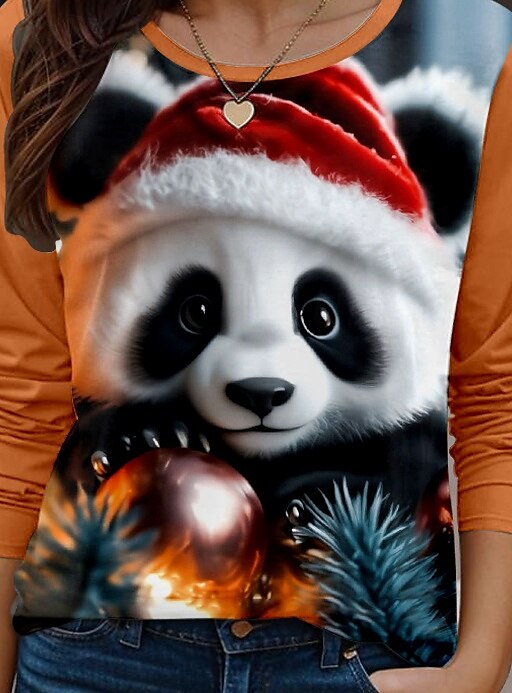 Women's T Shirt Animal Casual Long Sleeve Crew Neck Regular Tops Daily Print Orange Spring Fall 2025 - $22.99 –P3