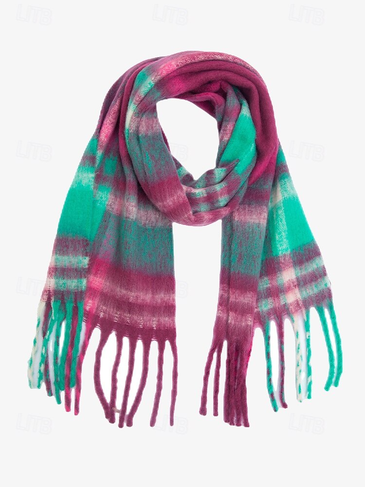 Bufanda de invierno de gran tamaño con cuadros coloridos para mujer | Chal suave y cálido similar a la lana con borlas | Accesorio moderno para clima frío para atuendos casuales y formales 2025 - $14.99 –P12