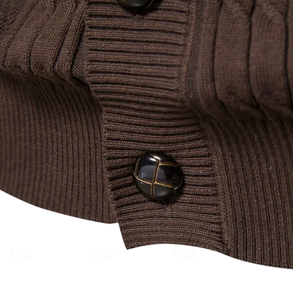 Per uomo Cardigan Maglia Patchwork Cerniera Tinta unica Colletto arrotolato Maglieria Elegante Scuola Allenamento Abbigliamento Autunno Inverno Rosso marrone Nero S M L del 2025 a $40.99 –P11