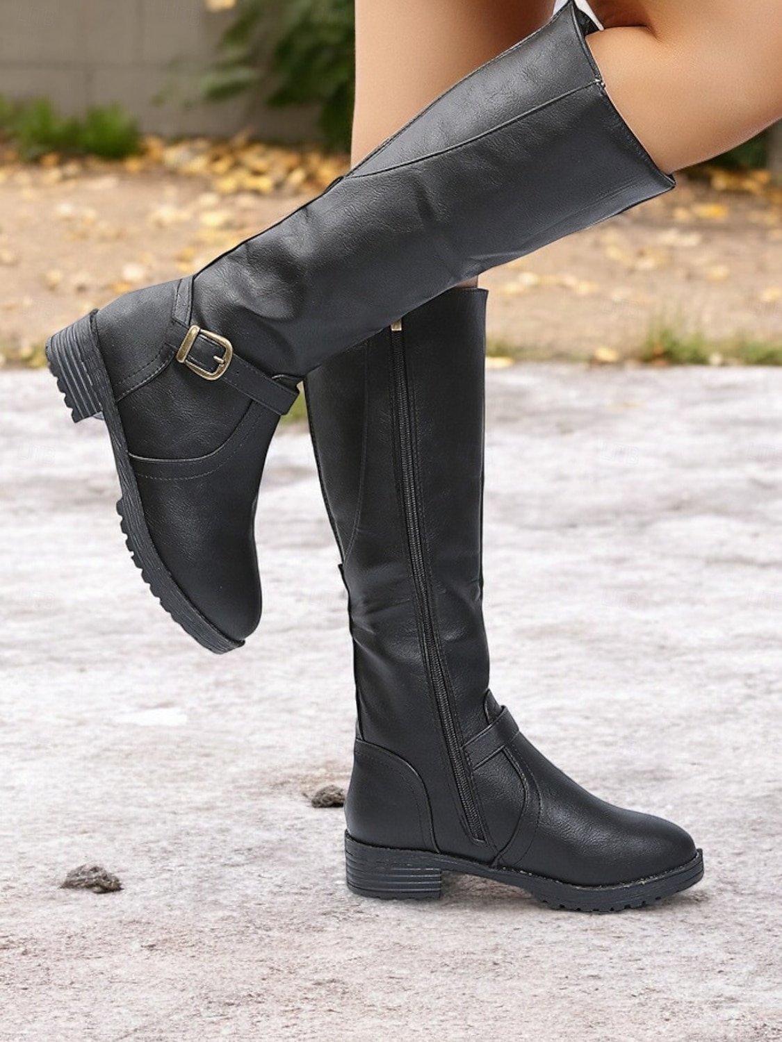 botas femininas marrons de cano alto com zíper lateral e fivela, salto baixo e design durável – perfeitas para uso casual e ao ar livre de 2025 por $42.99 –P4