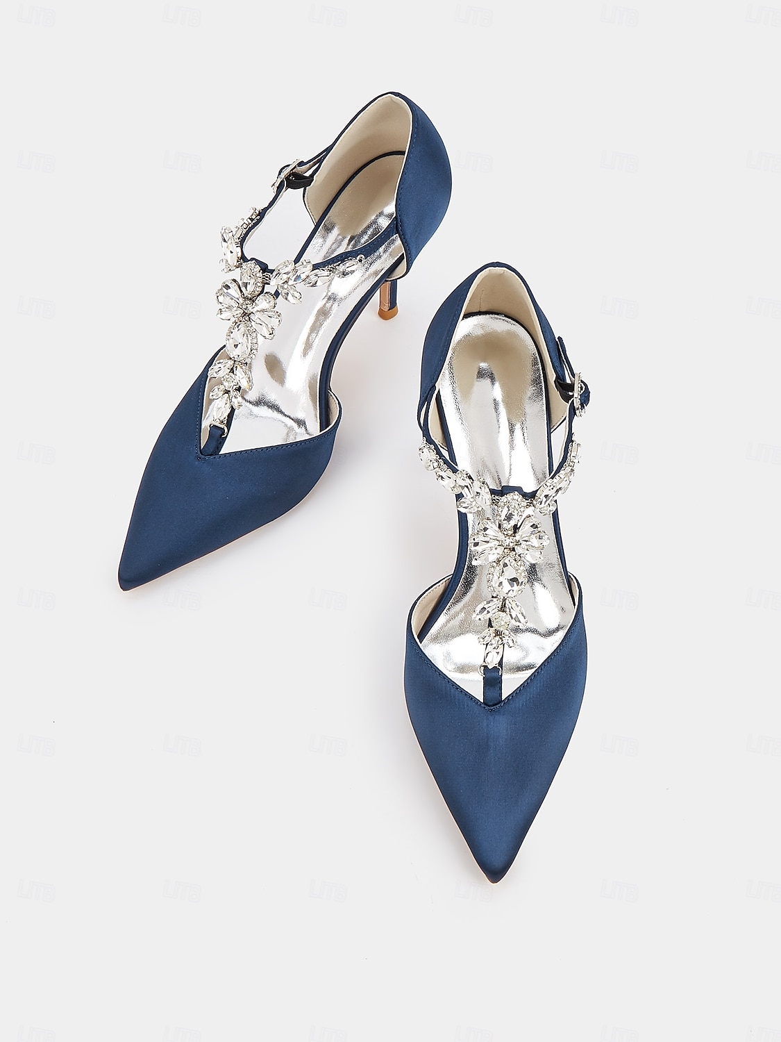 Escarpins à brides en satin bleu marine pour femmes – chaussures de cocktail à bout pointu avec ornements en cristal pour mariages et soirées de 2025 ? $64.99 –P1
