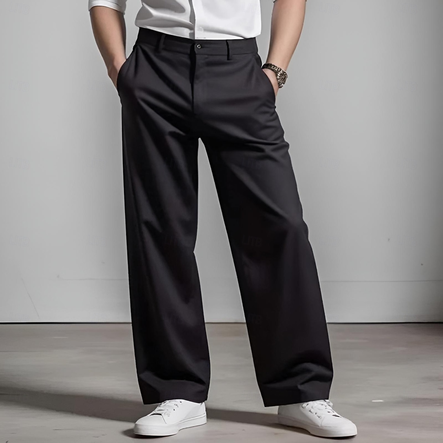 Men's Trousers Dress Pants Baggy Pants Suit Pants Pocket Straight Leg Plain Comfort Soft Full Length Daily Business Formal Fashion Streetwear Black White 2026 - $29.99 –P2
