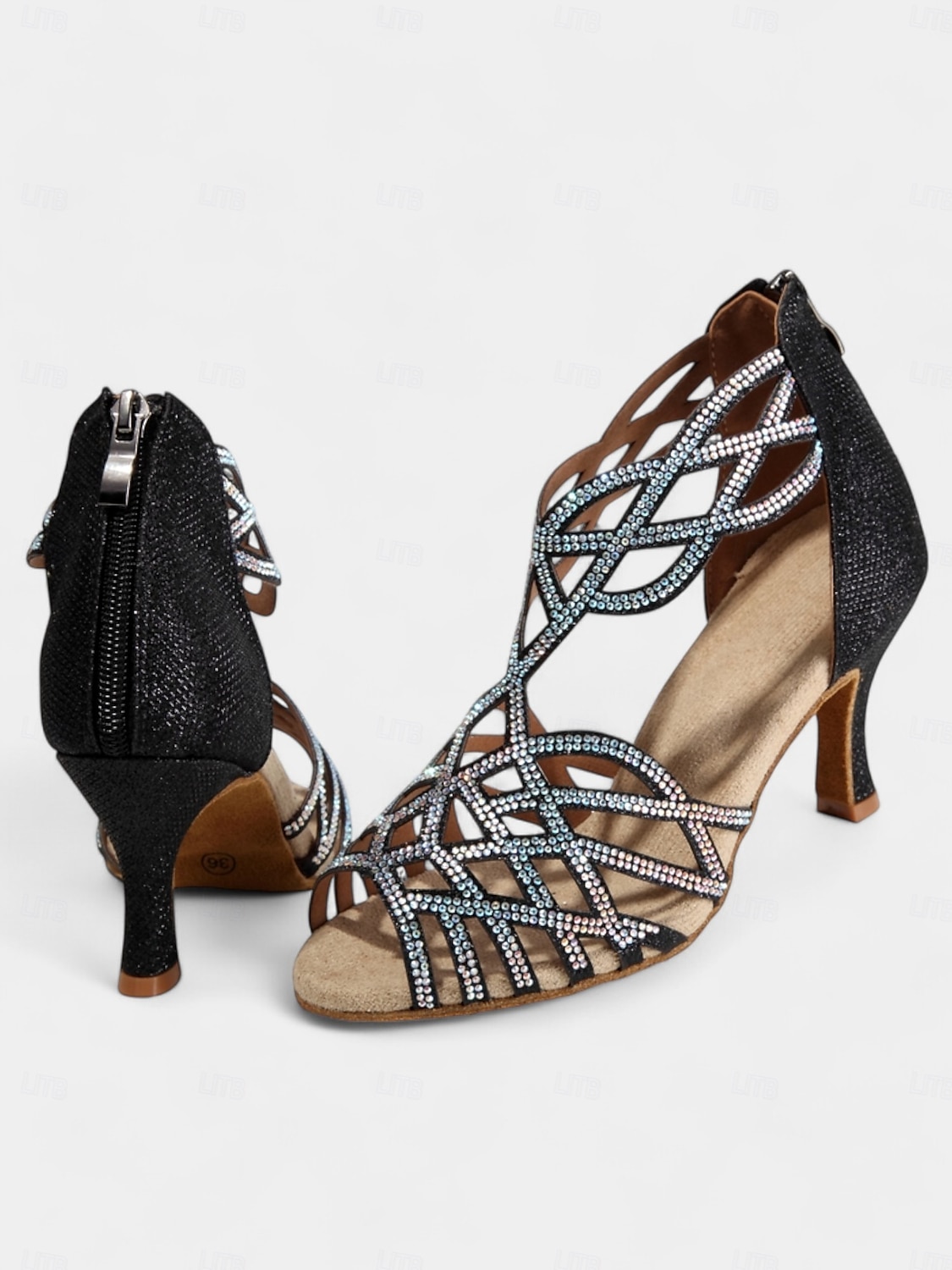 sandales de danse noires à strass pour femmes avec design à lanières et talon moyen – parfaites pour la danse de salon, la salsa et la danse latine de 2025 ? $54.99 –P13