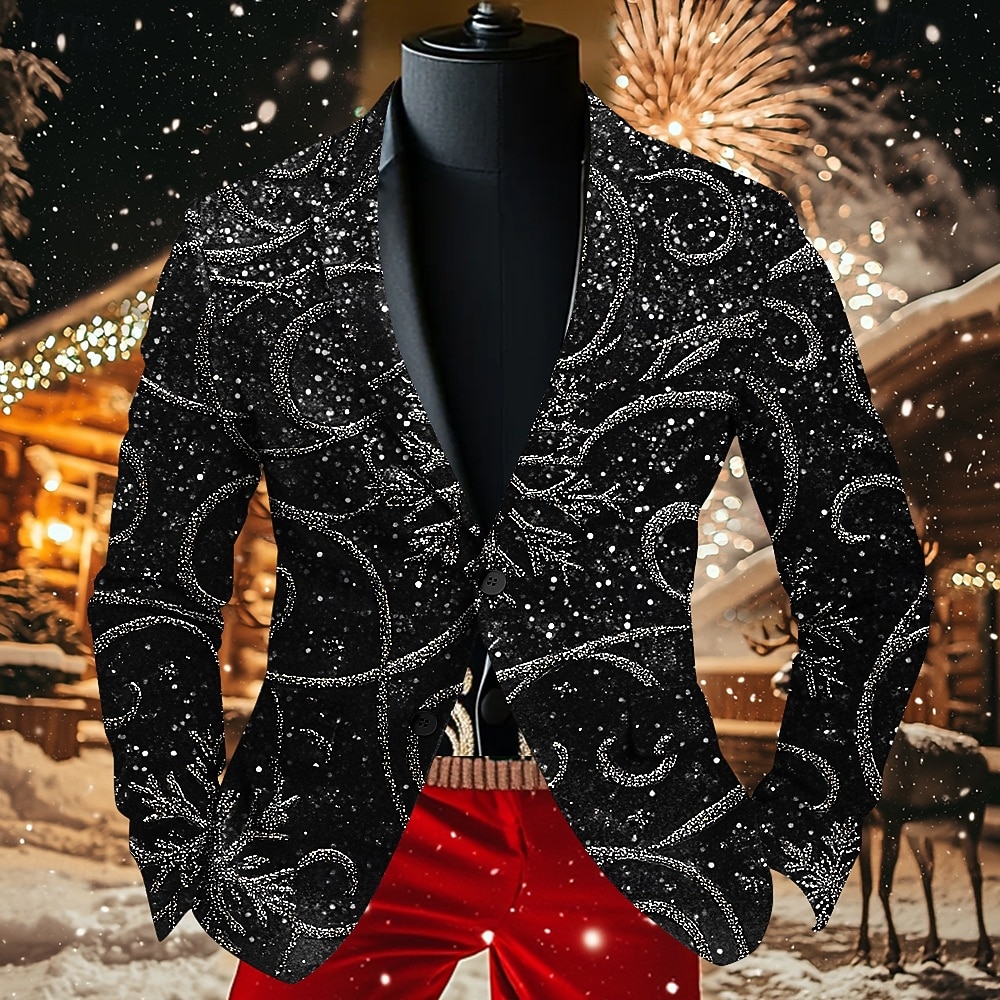 Vánoce Pánské Vánoční vzor Kabát Sako Prodyšné Pohodlné umělecké Na běžné nošení Párty večerní šaty Denní Festival Knoflíky 3D tisk Multi kapsa Podzim zima Přehnutý Dlouhý rukáv Černá Rubínov 2025 - $64.99 –P6