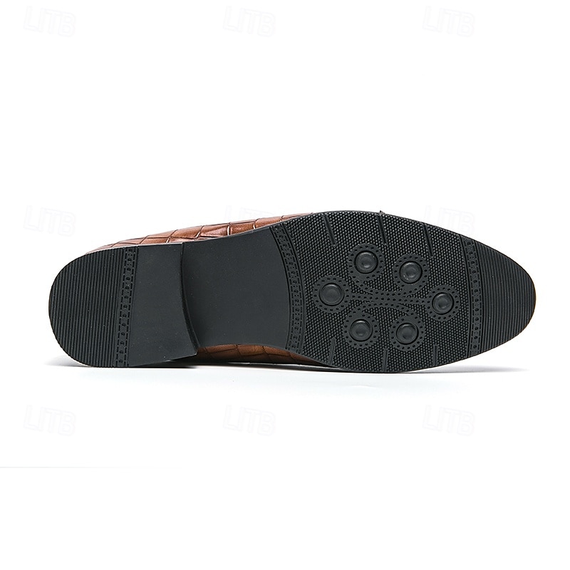 mocassini da uomo in similpelle con motivo coccodrillo marrone e dettaglio nappa – eleganti scarpe eleganti slip-on per occasioni formali e abbigliamento da ufficio del 2025 a $46.99 –P6