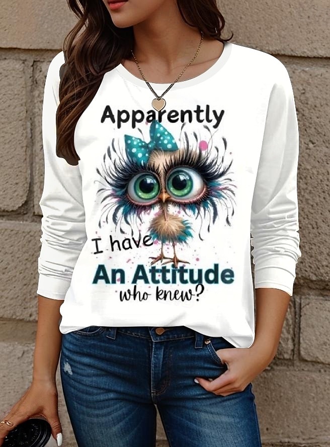 Women's T Shirt Animal Letter Fashion Modern Casual Long Sleeve Crew Neck Regular Tops Daily Weekend Print Black White Yellow Red Sky Blue Fall Winter 2025 - $23.99 –P1