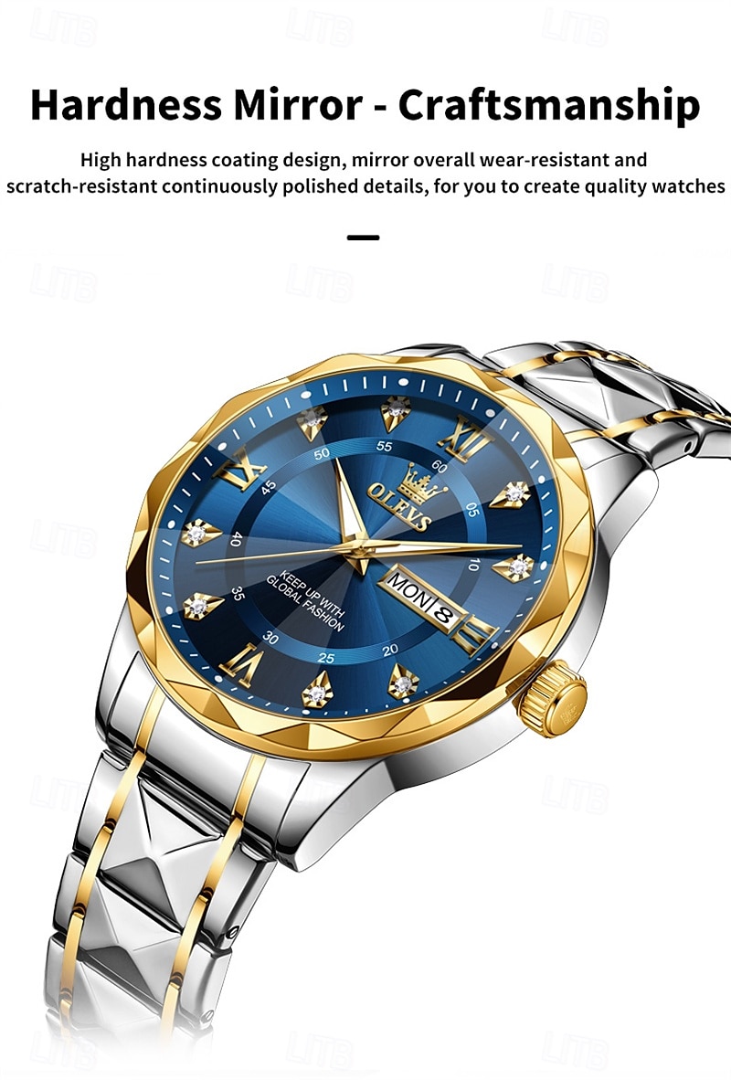 New Olevs Brand Men'S Luminous Commercial Business Steel Belt Watch Calendar Week Display Fashion Trend Waterproof Simple Leisure Quartz Watch Diamond-Shaped Mirror Sports Watch 2026 - $38.99 –P6