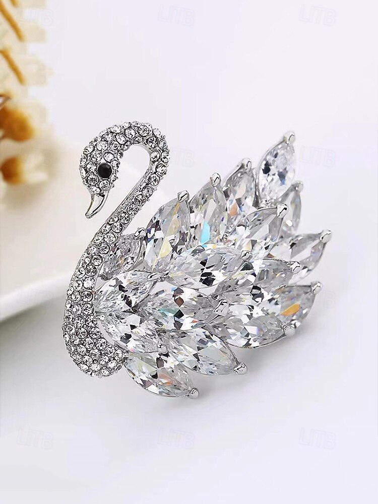 broșă elegantă cu lebădă cu ornamente cu strass - ac de cristal strălucitor pentru femei, perfectă pentru ținute formale și pentru cadouri 2025 - $9.99 –P4