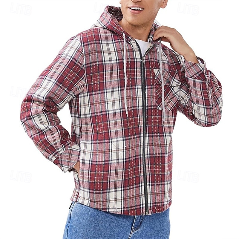 Pánské Mikina na zip Mikina s kapucí na zip Fleecová bunda Černá Rubínově červená Světle modrá Kapuce Pléd Zapni Kapsy Sporty a outdoor Denní Dovolená Polyester Šik ven Základní Na běžné nošení 2025 - $48.99 –P6