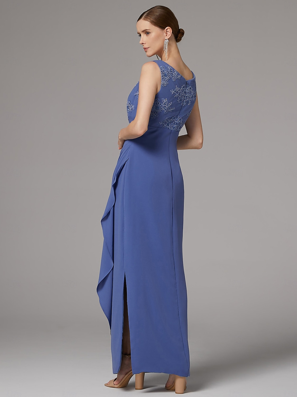 Twee Delige Sheath Jurk Strandbruiloft Moeder van de Bruid Jurk Elegante Sprankel  Glans Juweel Hals Enkele Lengte Kant Stretch Stof 3/4 Lengte Mouw met Kant 2025 - $189.99 –P6