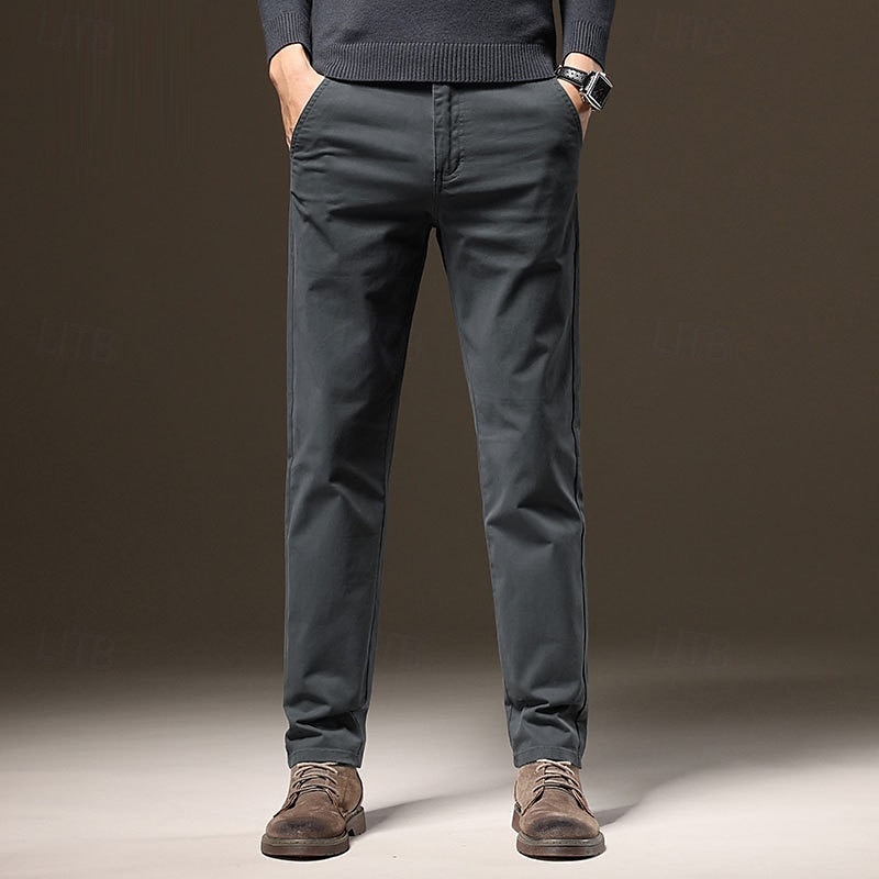 Men's Dress Pants Trousers Chinos Buttons Pocket Solid Color Comfort Formal Party Work Fashion Classic Style Black Khaki Micro-elastic 2025 - $36.99 –P8