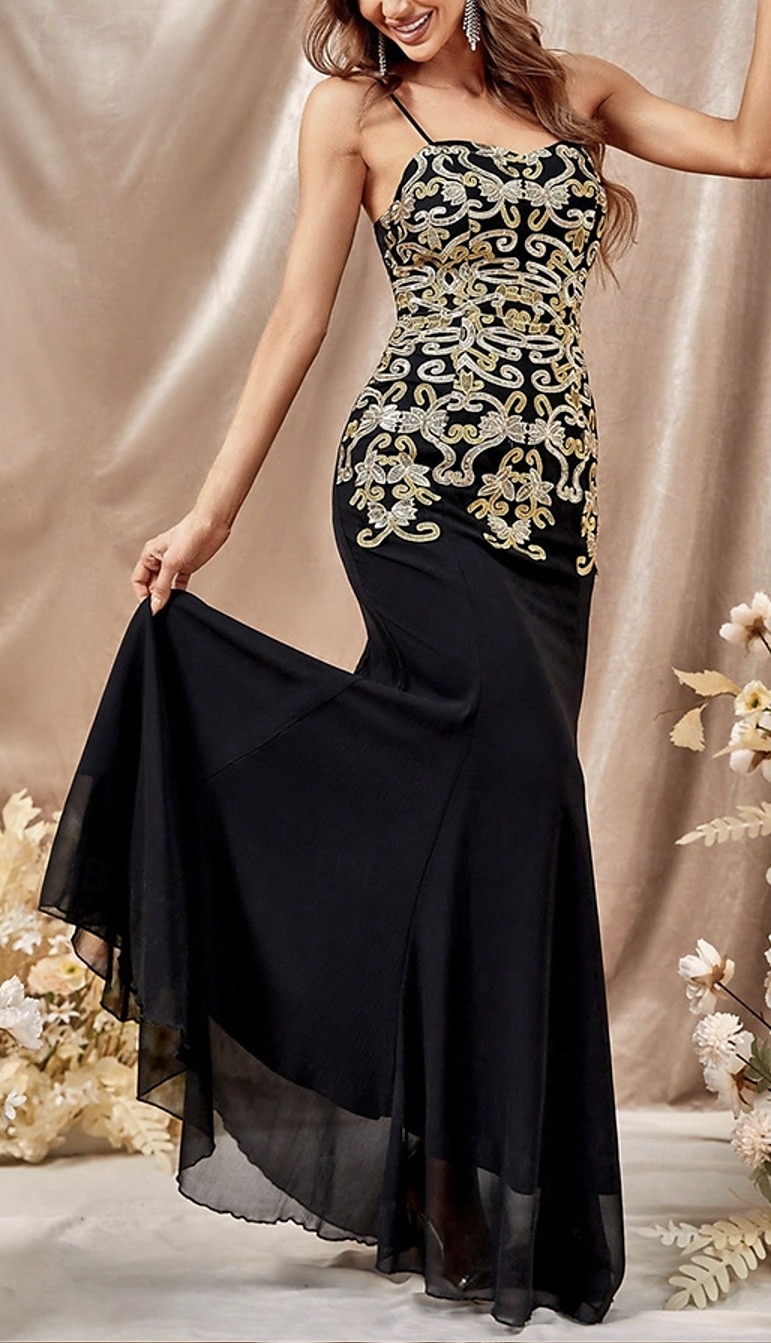 Meerjungfrau/Trompete Abendkleid elegantes Kleid Hochzeitsgast Sweep/Pinsel Schleppe ärmellos V-Ausschnitt Chiffon Satin mit Glitzer 2025 2025 - $117.99 –P3