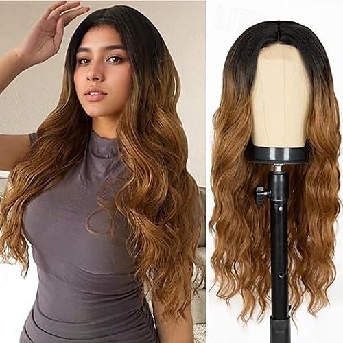 parrucca lunga per donna con riga centrale ondulata donne affascinanti parrucche realistiche dall'aspetto naturale parrucca sintetica in fibra resistente al calore per uso quotidiano alle feste del 2025 a $25.99 –P5