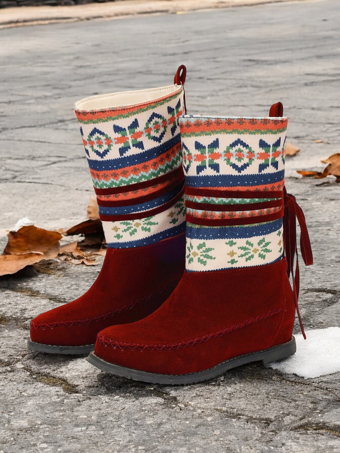 dámské zimní boty s retro pleteným vzorem – semišový svršek s tribal designem a hřejivou podšívkou, ideální do chladného počasí i k ležérním outfitům 2025 - $42.99 –P3