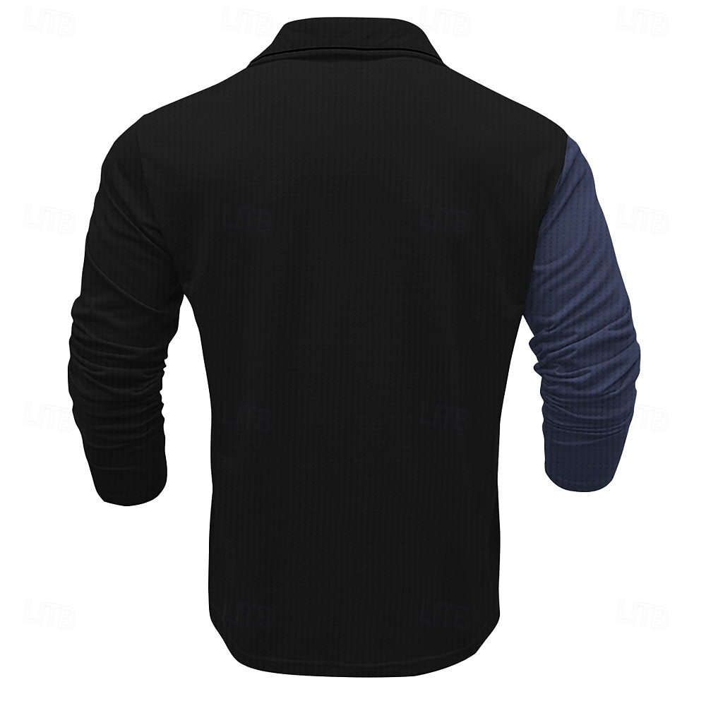 Homme Rayé Chemises Polo Gaufre manche longue Polos Col Vêtement décontracté de travaile Tenue de soirée Tenue Quotidienne Boutons Impression 3D Printemps Automne Hiver Bleu de 2025 ? $28.99 –P2