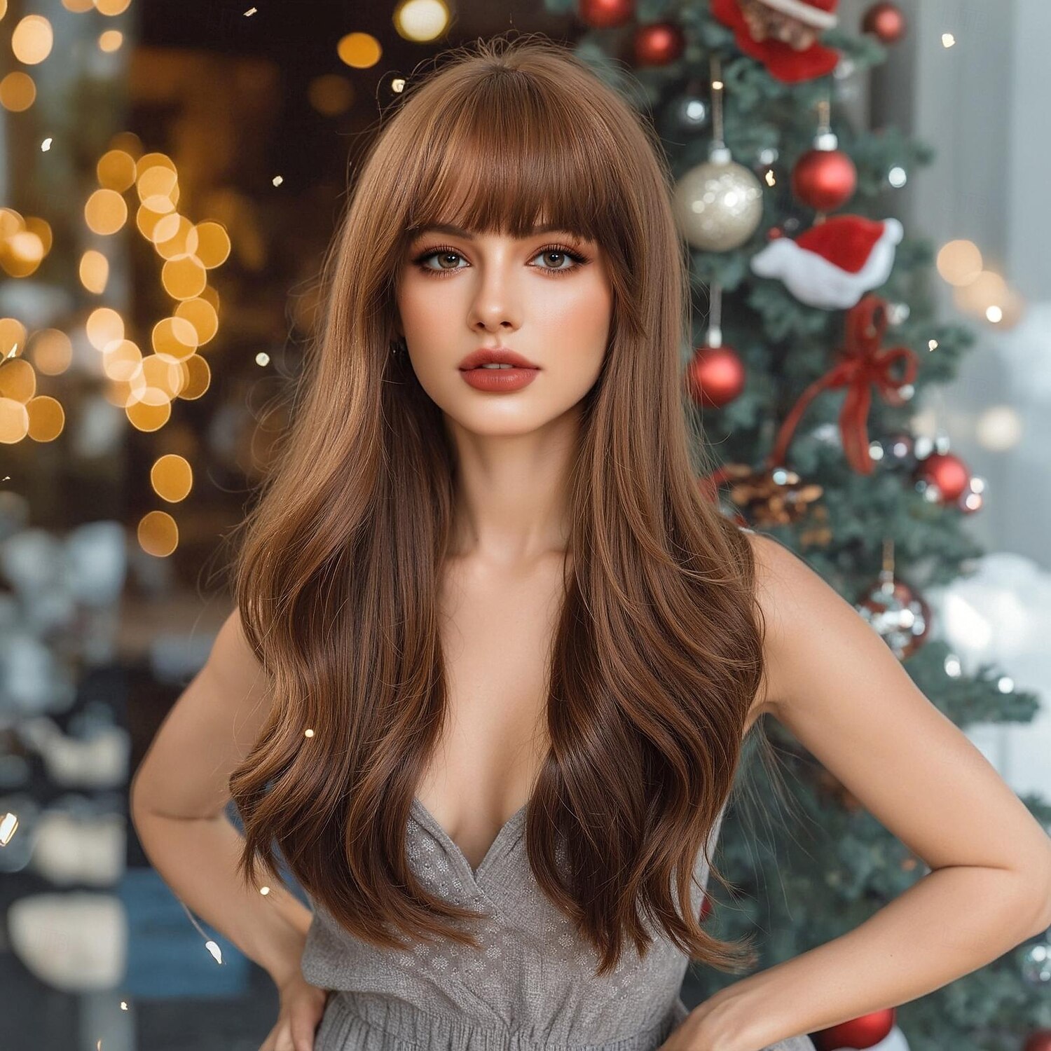 Synthetic Wig Uniforms Career Costumes Princess Body Wave Layered Haircut Neat Bang Machine Made Wig 24 inch Dark Brown Synthetic Hair Women's Cosplay Party Fashion Dark Brown 2025 - $25.99 –P1
