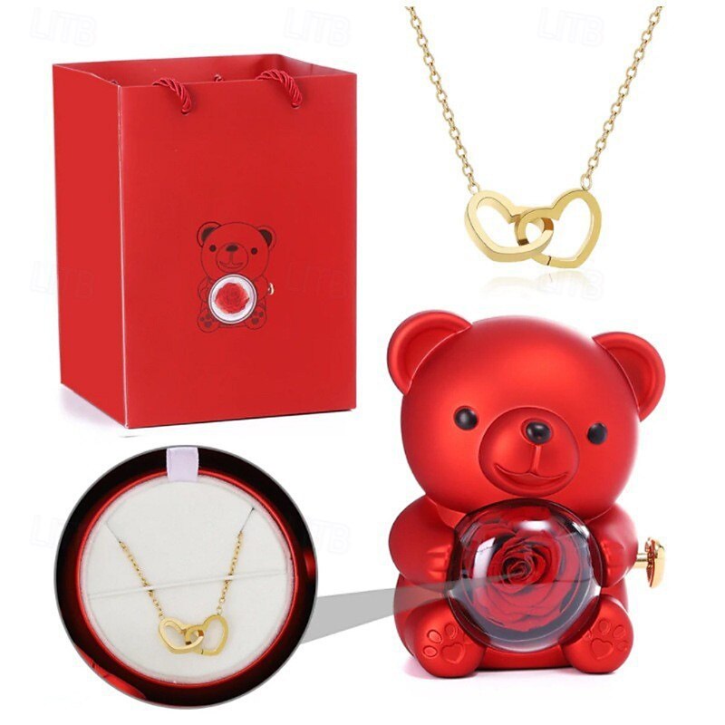 Eternal Rose Bear with Necklace,Valentines Day Gifts for Her Romantic Gift for Valentines Day, Wedding, Mothers Day and Anniversary 2025 - $46.99 –P1