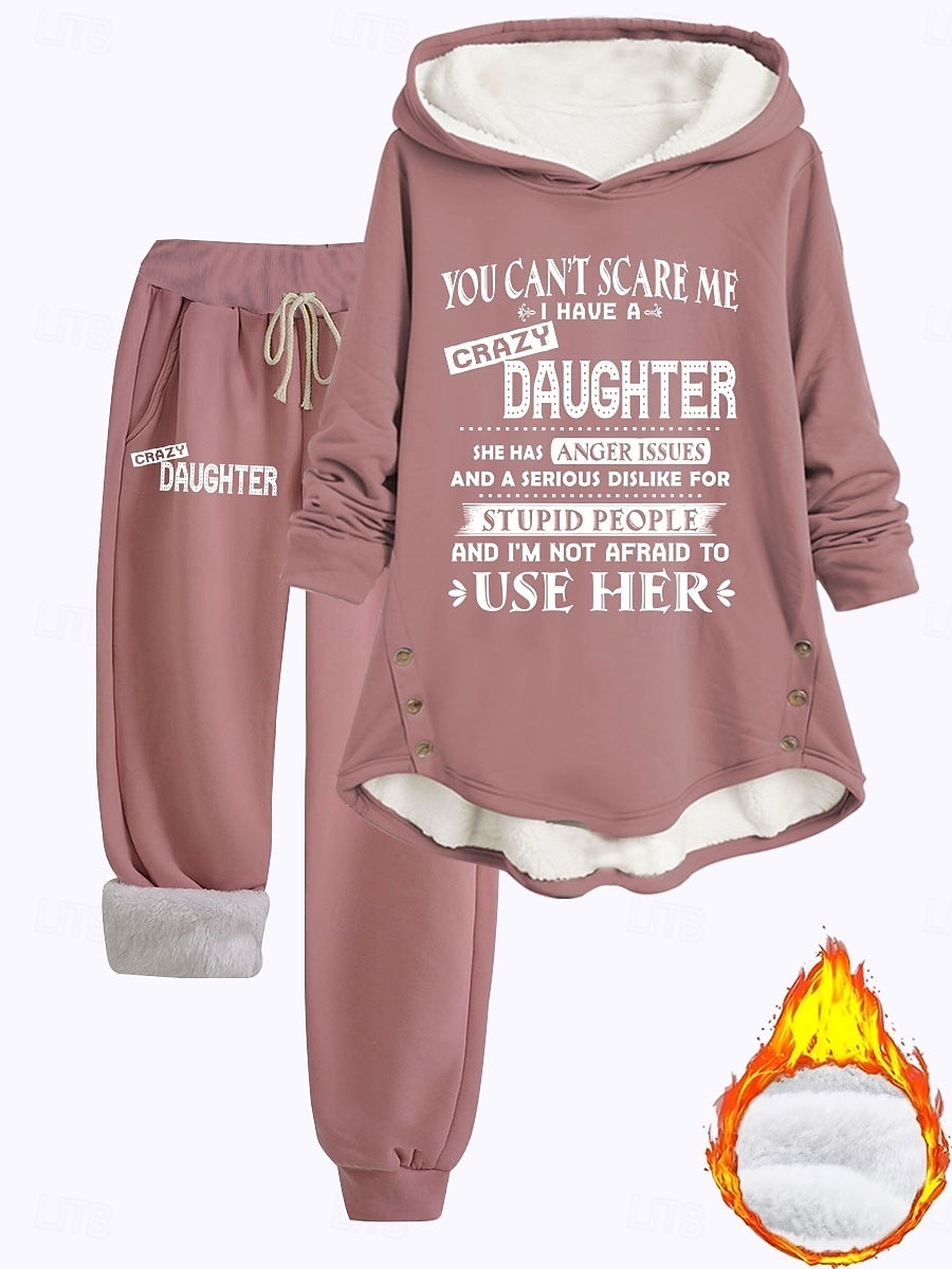 Vrouwen 2-delige dagelijkse hoodie fleece broek lange mouw met capuchon letter trekkoord print casual donkerroze blauw grijs herfst reguliere pasvorm 2025 - $49.99 –P1