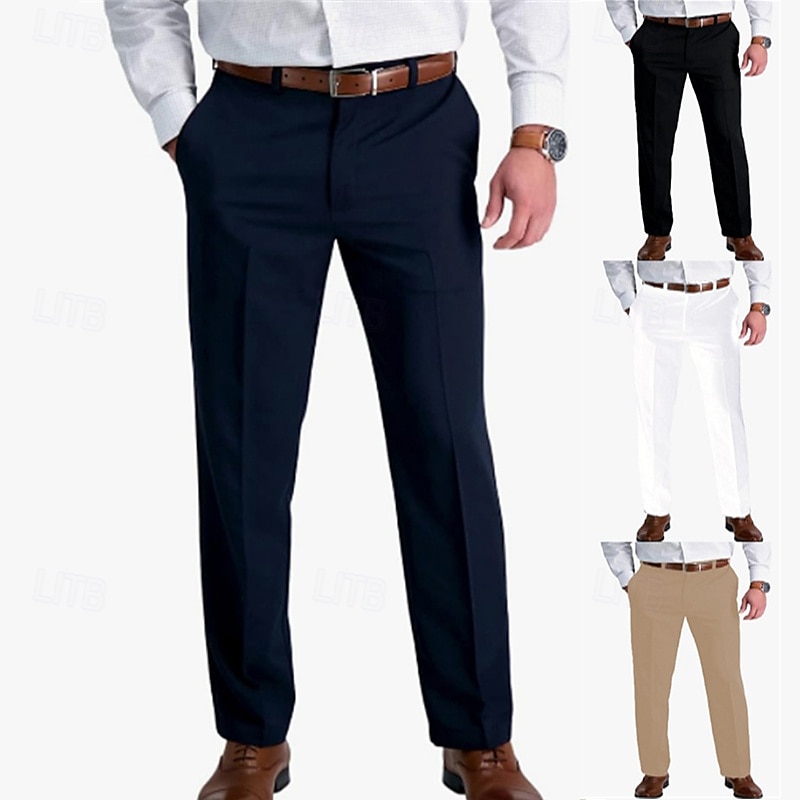 Herr Kostymbyxor Långbyxor Ficka Rakt ben Slät Komfort Mjuk Fullängd Bröllop Utomhus Företag Mode Streetwear Svart Vit 2026 - $29.99 –P5