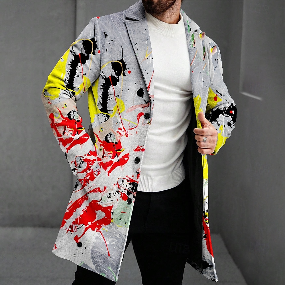 Herr Oljemålning Fleece-jacka Kappa Termisk Bekväm Artistisk Ledigt Utomhus Gata Dagliga kläder Knappar 3D-utskrift Framficka Vinter Nedvikt Långärmad Grå 2025 - $67.99 –P1