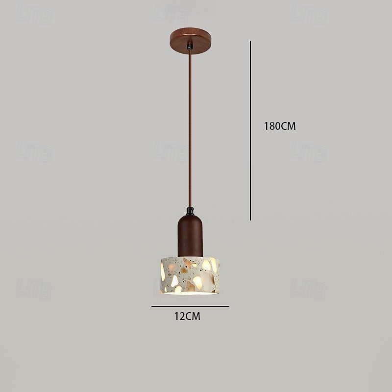 wabi-sabi terrazzo pendellampe rund halvkule sement massivt tre 1-lys pendel 85-265v 2025 - $109.99 –P1