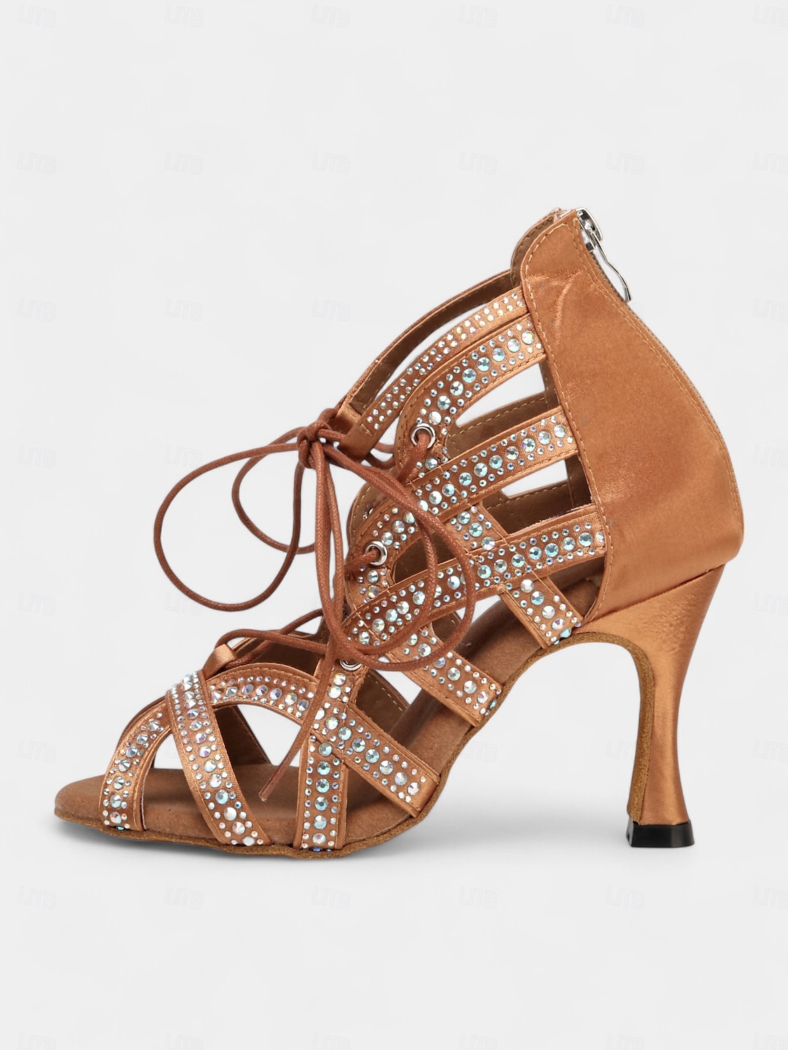 chaussures de danse latine en satin pour femmes avec lanières en cristal, bout ouvert et talon aiguille - parfaites pour la danse de salon et la performance de 2025 ? $54.99 –P1