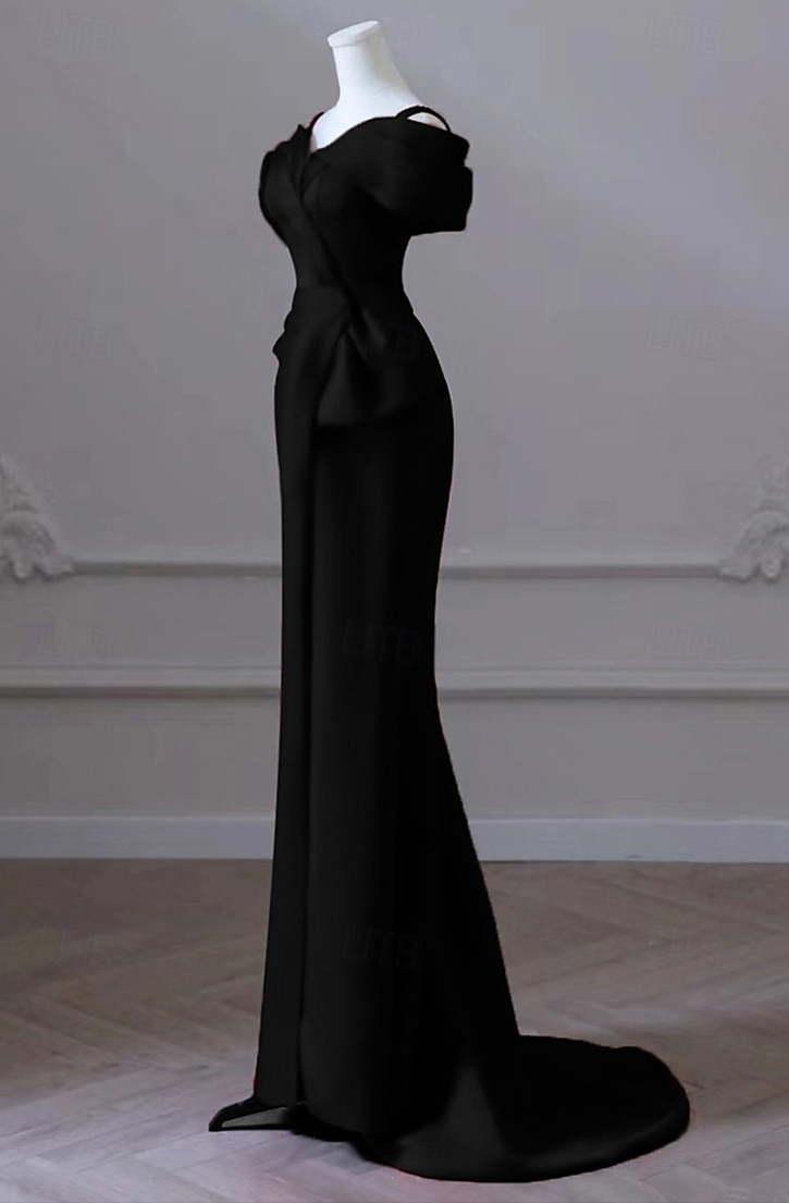 Wedding Dresses Mermaid / Trumpet Cowl Neck Short Sleeve Court Train Taffeta Bridal Gowns With Bow(s) 2025 - $157.99 –P4