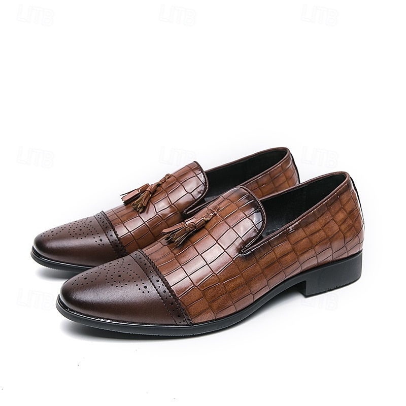 mocassini da uomo in similpelle con motivo coccodrillo marrone e dettaglio nappa – eleganti scarpe eleganti slip-on per occasioni formali e abbigliamento da ufficio del 2025 a $46.99 –P2