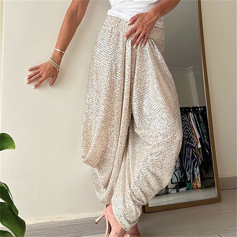 Pantaloncini Punk Di tendenza Lunghezza intera Vita alta Tinta unica Con lustrini comodo Traspirabilità Morbido Media elasticità Esterno Strada Nero Champagne Primavera & Autunno Morbido del 2025 a $32.99 –P2