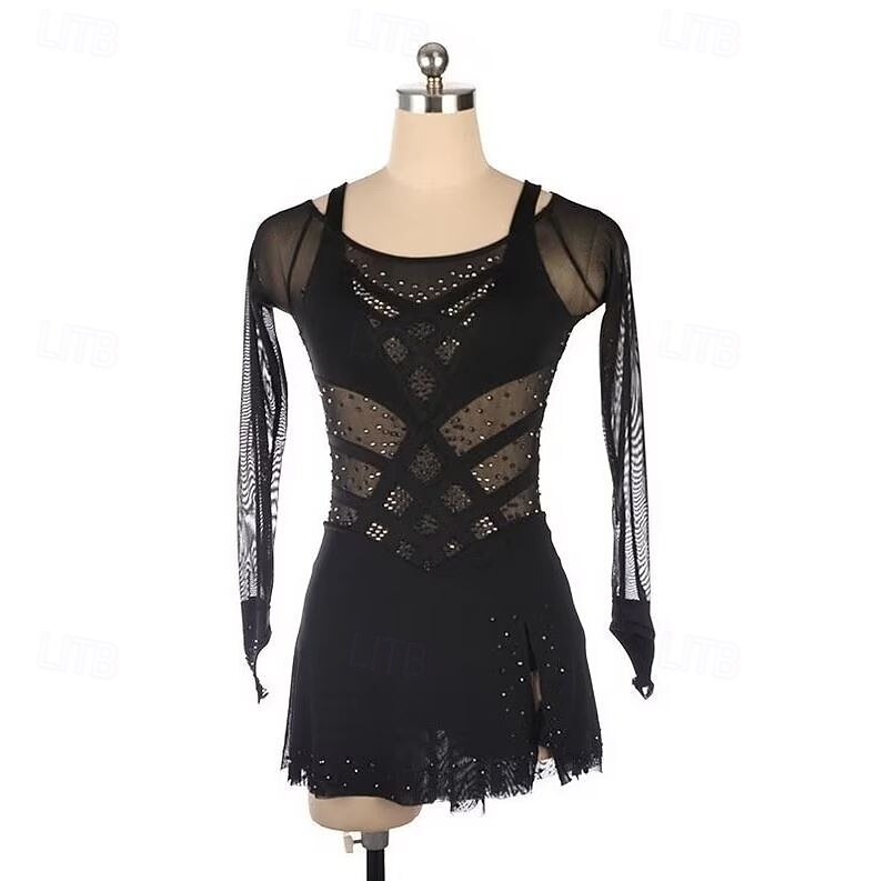 Φόρεμα για φιγούρες πατινάζ Γυναικεία Κοριτσίστικα Patinaj Φορέματα Μαύρο Κουρελού Οπή για τον αντίχειρα Δίχτυ Σπαντέξ Ελαστικό Εκπαίδευση Εξάσκηση Επαγγελματική Ενδυμασία πατινάζ Διατηρείτε Ζεστό 2026 - $329.89 –P1